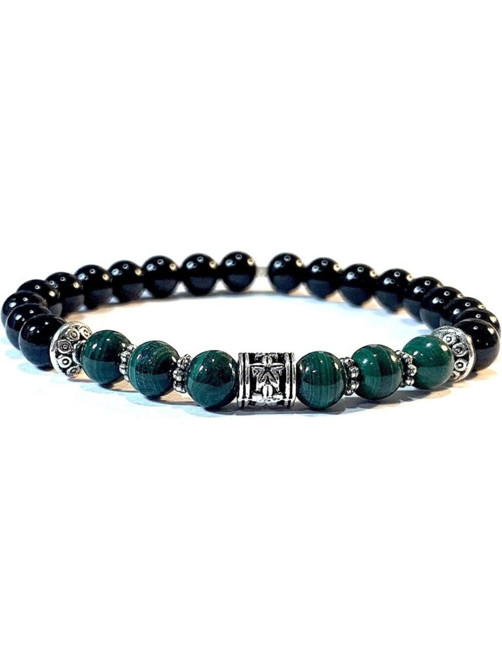 Handmade Healing Bracelet with Malachite & Black Tourmaline for Energy Balance
